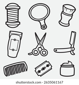 set of barbershop with outline style good for symbol, icon, element design, coloring book, coloring page,, etc