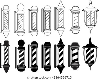 Conjunto de vectores de barra de barbería. Símbolo de icono de barra negra y blanca