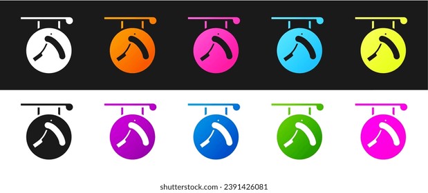 Set Barbershop with razor icon isolated on black and white background. Hairdresser logo or signboard.  Vector