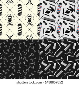 Set of Barbershop seamless patterns. Vector illustration.