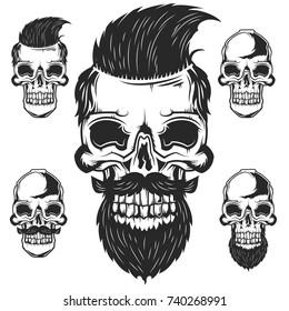 Set of barbershop skulls for creating your own barbershop badges, logos, labels, posters etc. Isolated on white