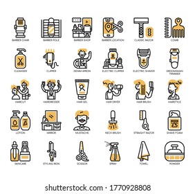 Set of barbershop thin line and pixel perfect icons for any web and app project. 