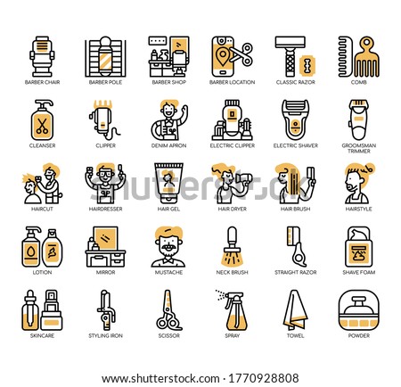 Set of barbershop thin line and pixel perfect icons for any web and app project. 