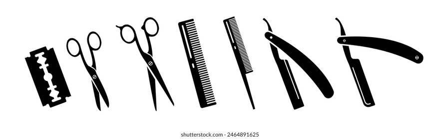 Set of barbershop tools, instruments, symbols.	