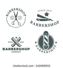 set of barbershop vintage logo design template