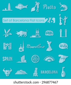 Set of Barcelona flat icons for Web and Mobile Applications