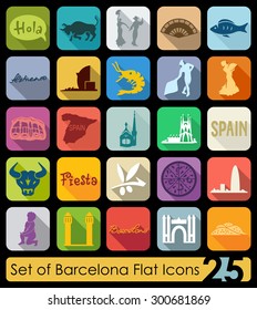 Set of Barcelona flat icons for Web and Mobile Applications