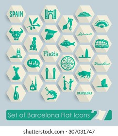 Set of Barcelona flat icons for Web and Mobile Applications