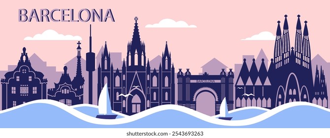 Set of the Barcelona landmarks in silhouette style