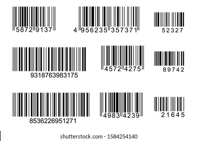 Set of Barcode icon vector with numbers and pattern of parallel lines.vector illustration design.