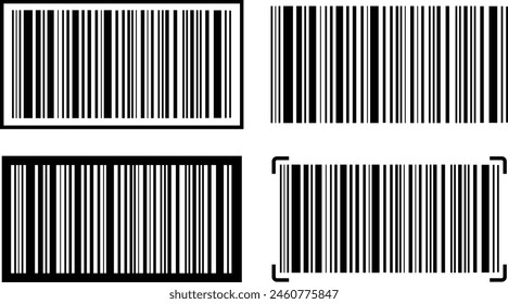 Gruppe von Barcode-Symbolen. Vektorgrafiken Illustration kaufen Markensymbole für Websites-Designs und mobile App. Fast schwarzer Barcode zum Scannen, um Produkt-Preis isoliert auf transparentem Hintergrund zu überprüfen.