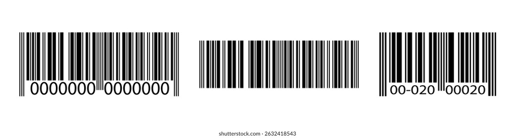 Set of barcode label templates isolated on white background. Collection of barcode icons. Visual digital data representation with merchandise information. Vector graphic illustration.