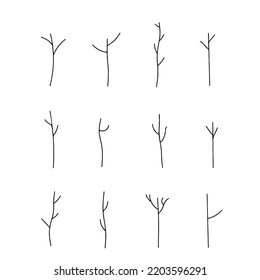 Set of bare tree silhouettes set. Hand drawn isolated illustration