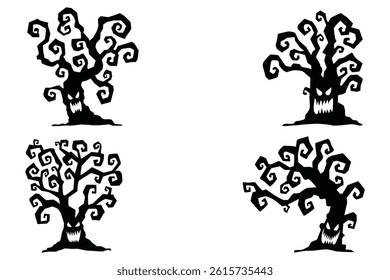 Set of Bare Tree Silhouettes and Trunks Vector

