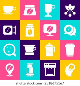 Set Barista, Coffee cup to go, and conversation, Irish coffee, Bag beans, Street signboard,  and Location with icon. Vector