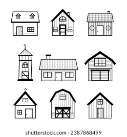 Set of barn, farm and country house building icons line vector illustration logo