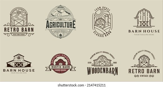 set of barn logo line art vintage vector illustration template icon graphic design. bundle collection of various farm house sign or symbol for agriculture business with badge and typography