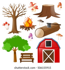 Set of barn and woods illustration