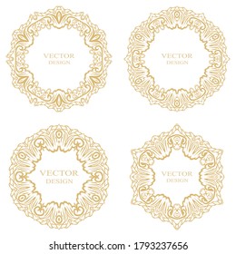 Coloca el adorno circular barroco en un fondo blanco. Elegante marco vintage con lugar para texto. Diseño gráfico de logotipo, felicitaciones, invitaciones, decoraciones. Ilustración vectorial.