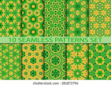 Set of baroque geometric seamless patterns. Ten stylish sophisticated ornaments with Swatch for filling.