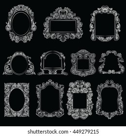 Set of Baroque Vintage Decoration Frames. Flourishes Royal Rich Ornaments and Frames. Retro Style Collection for Cards, Invitations, Banner, Poster, Badges, Logotypes, Photos, Placards