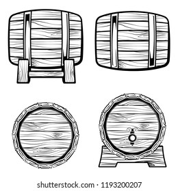 Set of barrel from different sides, monochrome style, vector