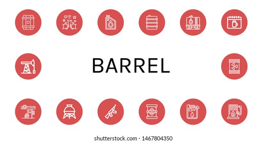 Set of barrel icons such as Barrel, Beer, Oil, Tank, Oktoberfest, Gas station, Storage tank, Assault rifle, Oil tank, Fuel, Oil pump , barrel