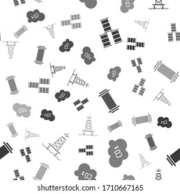 Set Barrel oil, CO2 emissions in cloud, Industry pipe and Oil rig with fire on seamless pattern. Vector