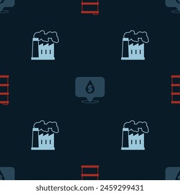 Set Barrel oil, Oil drop with dollar symbol and and gas industrial factory on seamless pattern. Vector