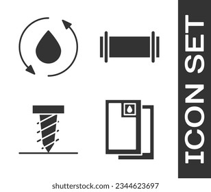 Set Barrel oil, Oil drop, Rotating drill digging a hole and Industry pipe icon. Vector