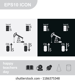 Set of barrel oil flat black and white vector icon.