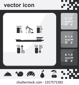 Set of barrel oil flat set of buttons vector icon. Oil tanker illustration.