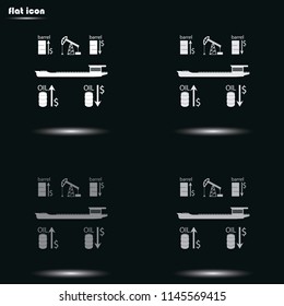 Set of barrel oil flat grayscale vector icon. Oil tanker illustration.