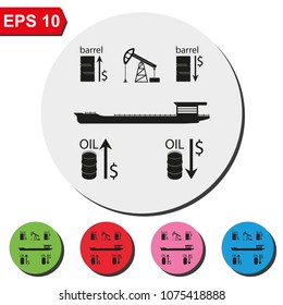 Set of barrel oil flat round colorful vector icon. Oil tanker illustration.
