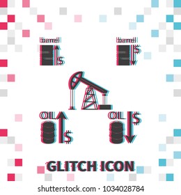 Set of barrel oil  glitch effect vector icon.