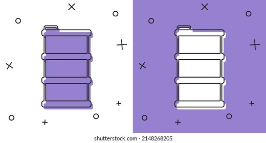 Ajuste el icono de aceite de barril aislado sobre fondo blanco y púrpura.  Vector