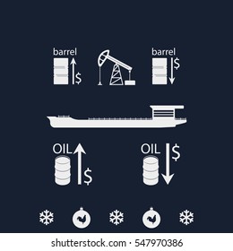 Set of barrel oil icon. Oil tanker icon.