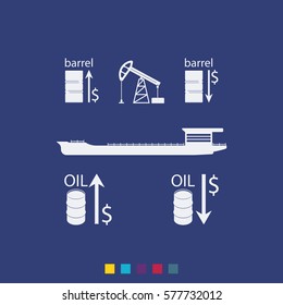 Set of barrel oil icon. Oil tanker icon.