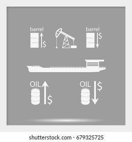 Set of barrel oil icon. Oil tanker icon.