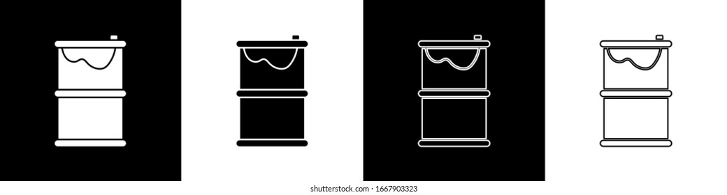 Set Barrel oil leak icon isolated on black and white background.  Vector Illustration