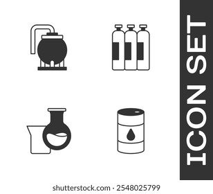 Set Barrel oil, Oil tank storage, petrol test tube and Industrial gas cylinder icon. Vector