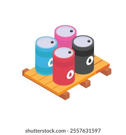 A set of barrels on a pallet for material storage