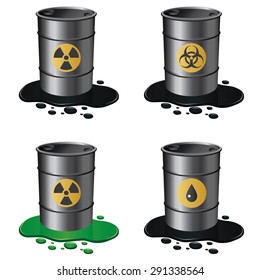 Set of barrels with various materials on the white background.