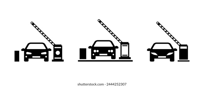 Set of barrier car vector icons. Toll parking. Open barrier or border.