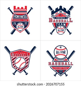 Set of Baseball Badge Logo Design Templates. Sports Team Identity Vector Illustrations isolated on white background. Baseball Themed T-shirt Graphics