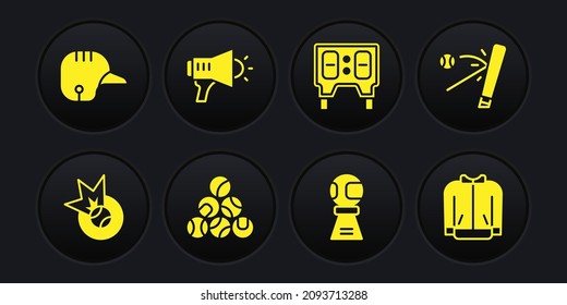Set Baseball ball, bat with, Award cup baseball, mechanical scoreboard, Megaphone, t-shirt and helmet icon. Vector
