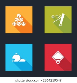 Set Baseball ball, bat with, cap and field icon. Vector