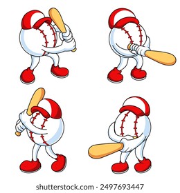 Personaje de mascota de béisbol posa sosteniendo béisbol