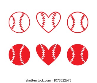 Set of baseball balls. Outline design. Vector illustration isolated on white background.