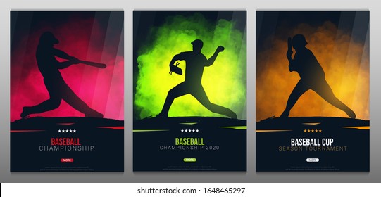 Set of Baseball banners with players. Modern sports posters design